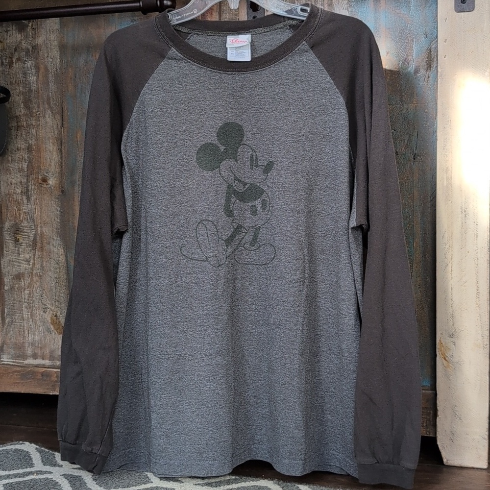 The Disney Store Mickey Mouse Green & Gray Long Sleeve Baseball Shirt - Men's XL